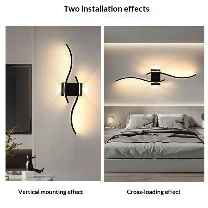 80cm Modern Wave LED Warm Wall Light Dual-Direction Dual Light Iron Nordic Style Wall Lamp for Bedroom Living Room - Black - 3