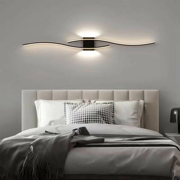 80cm Modern Wave LED Warm Wall Light Dual-Direction Dual Light Iron Nordic Style Wall Lamp for Bedroom Living Room - Black - 4