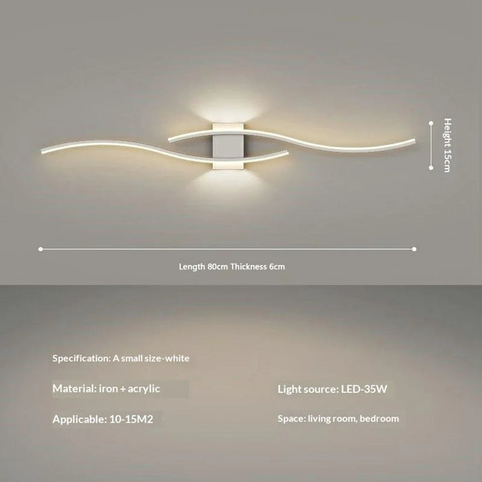 80cm Modern Wave LED Warm Wall Light Dual-Direction Dual Light Iron Nordic Style Wall Lamp for Bedroom Living Room - Black - 5