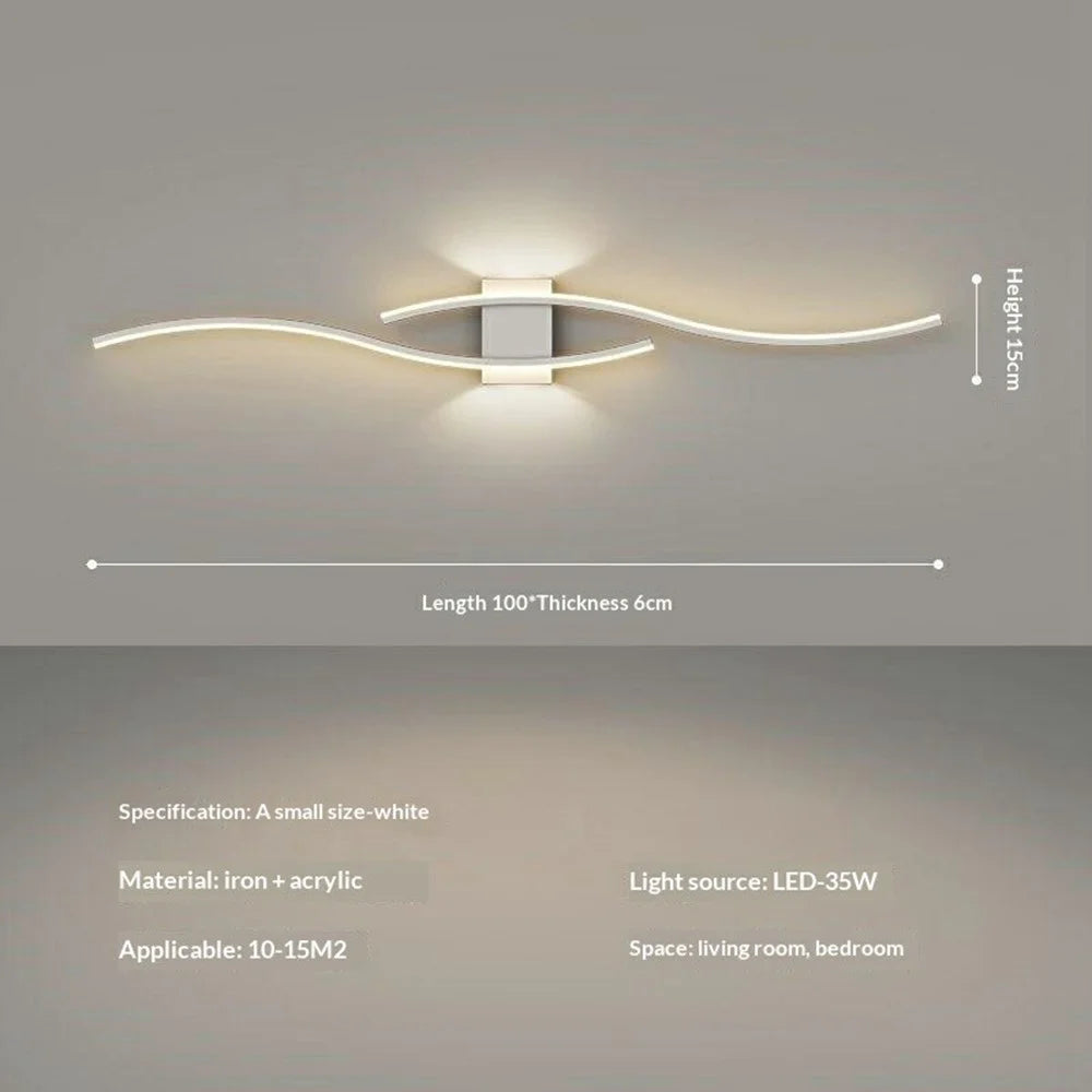 100cm Modern Wave LED Warm Wall Light Dual-Direction Dual Light Iron Nordic Style Wall Lamp for Bedroom Living Room - Black - 5