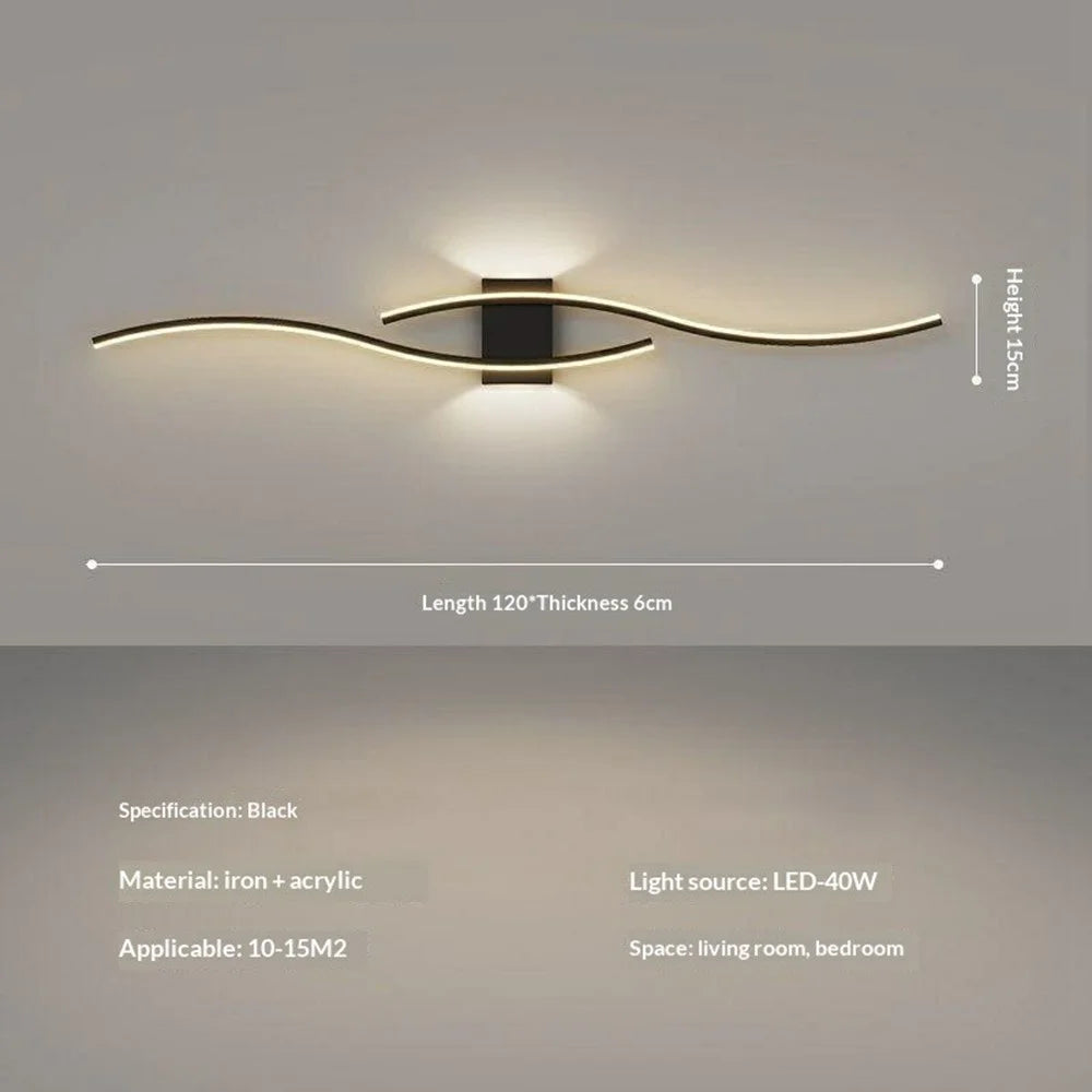 120cm Modern Wave LED Warm Wall Light Dual-Direction Dual Light Iron Nordic Style Wall Lamp for Bedroom Living Room - Black - 5