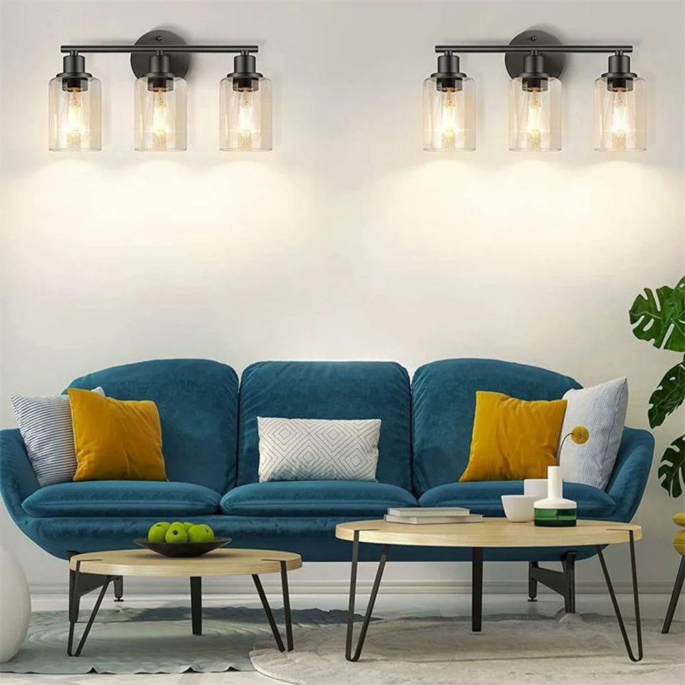 3-Head Wall Sconce Vanity Light with 3Pcs Light Bulbs Clear Glass E26  / E27 Socket Metal Wall Lamp for Bathroom Mirror - Black  /  EU Plug - 4