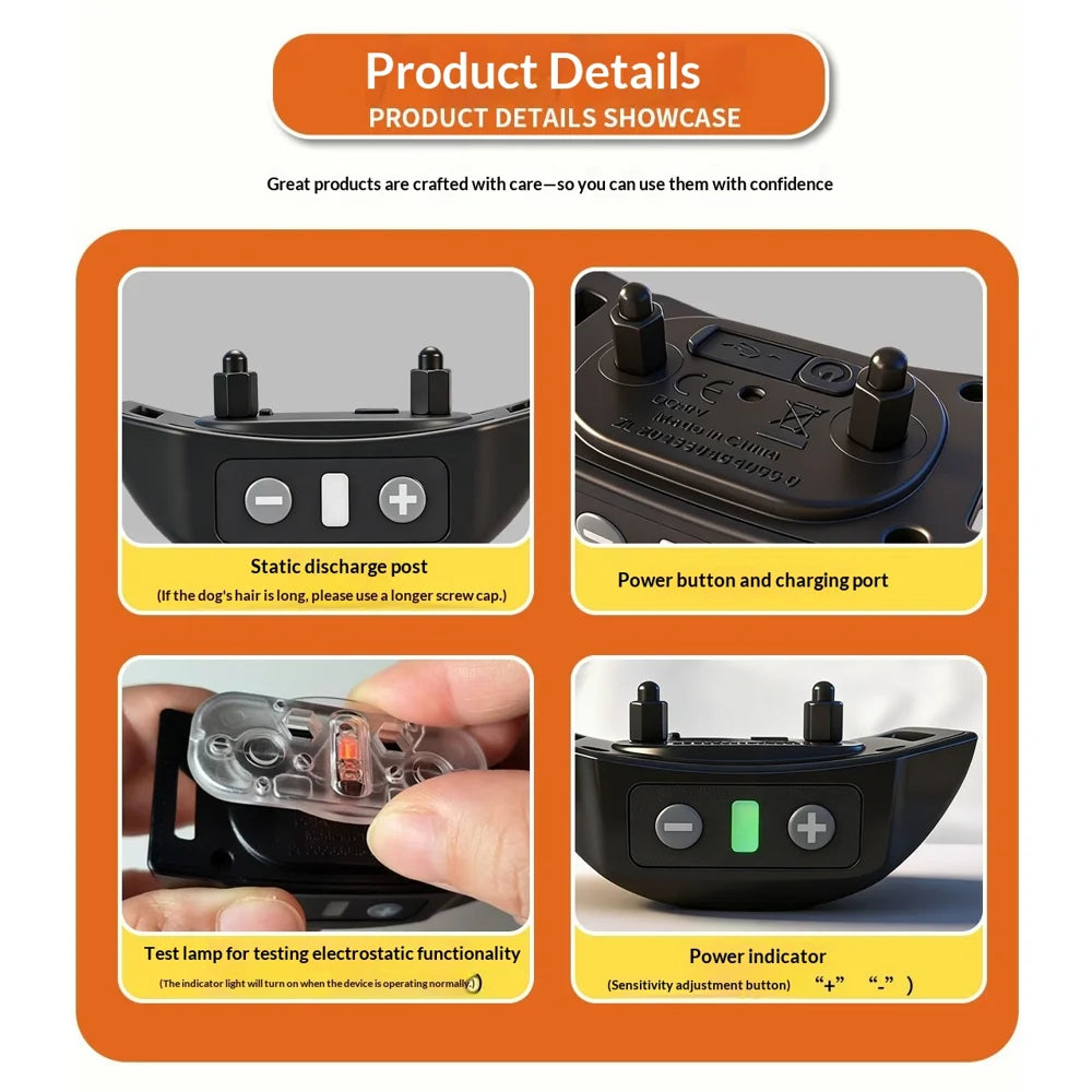 Anti Bark Collar IP68 Waterproof Rechargeable Dog Training Device with Sound Static Modes - 853B/Black - 4