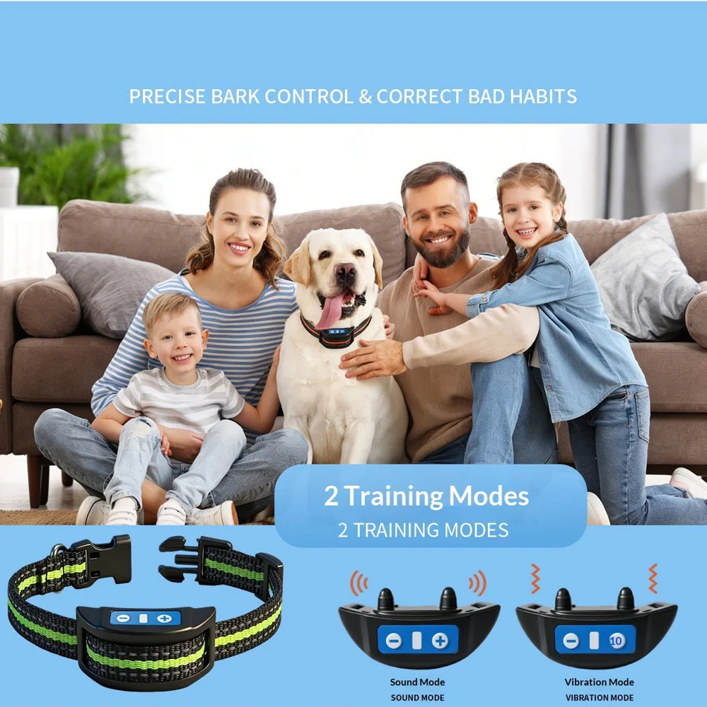 853B Smart Automatic Bark Detection Pet Anti Bark Collar IP68 Waterproof Vibration Dog Training Device - 853B/Green - 3