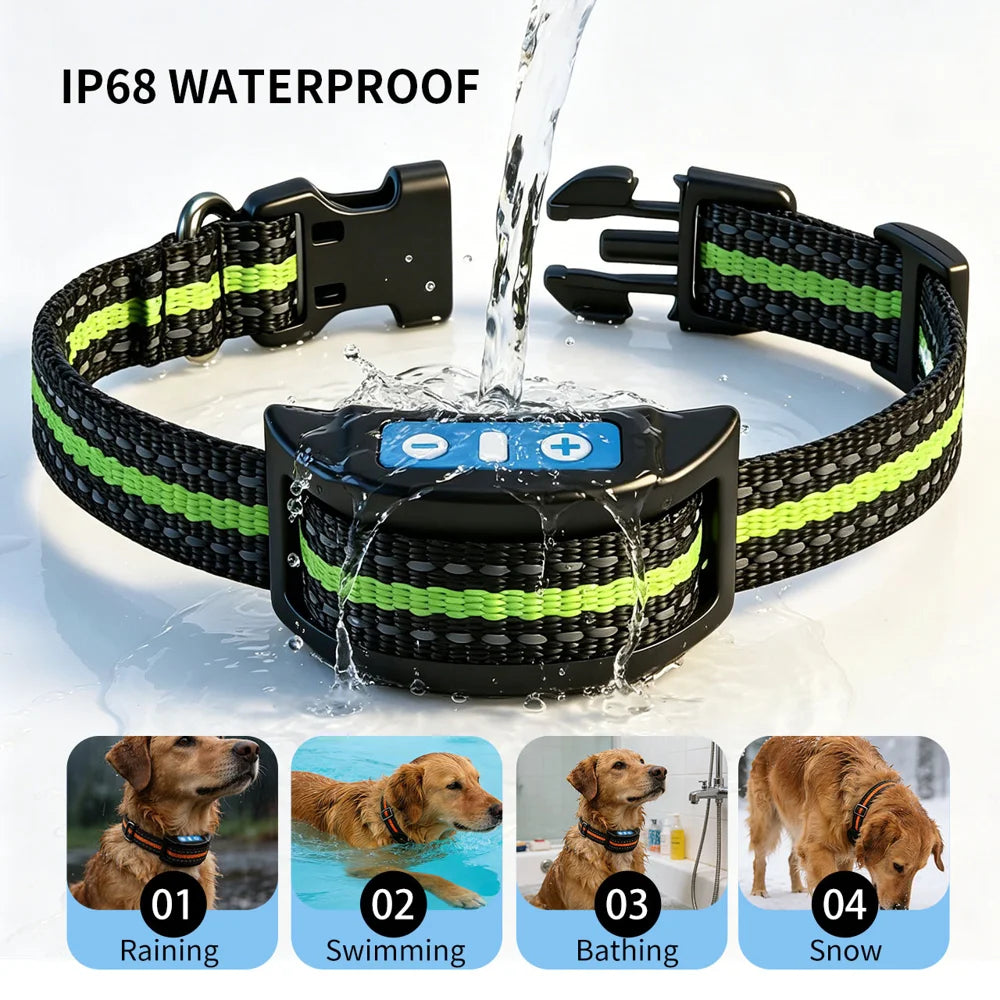 853B Smart Automatic Bark Detection Pet Anti Bark Collar IP68 Waterproof Vibration Dog Training Device - 853B/Green - 4