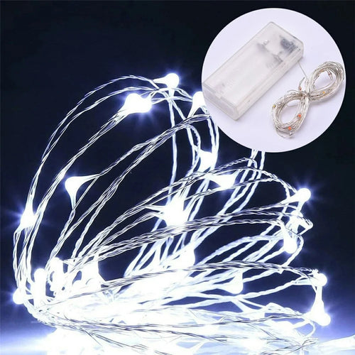 1m 10-LED Copper Wire String Light Battery Operated Fairy Lamp for Christmas Party Decoration - Pure White - 1