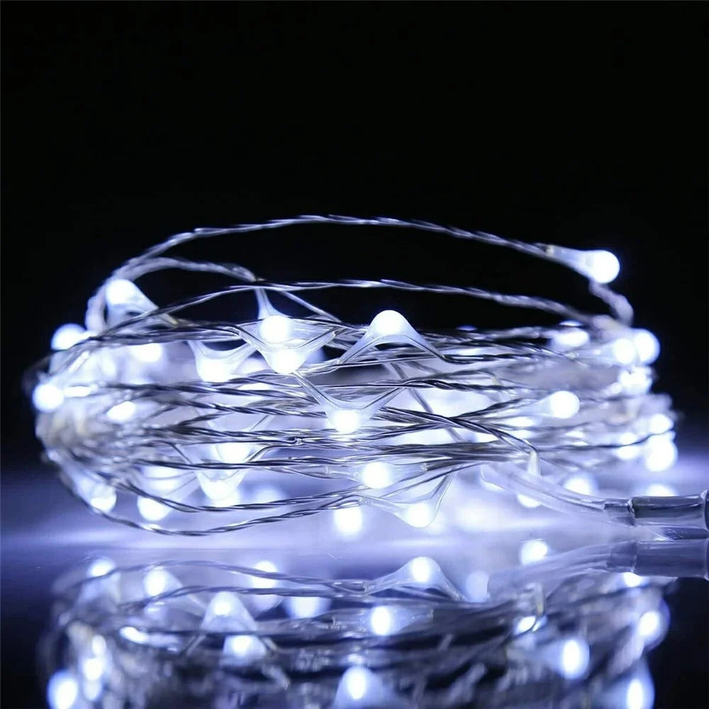 1m 10-LED Copper Wire String Light Battery Operated Fairy Lamp for Christmas Party Decoration - Pure White - 2