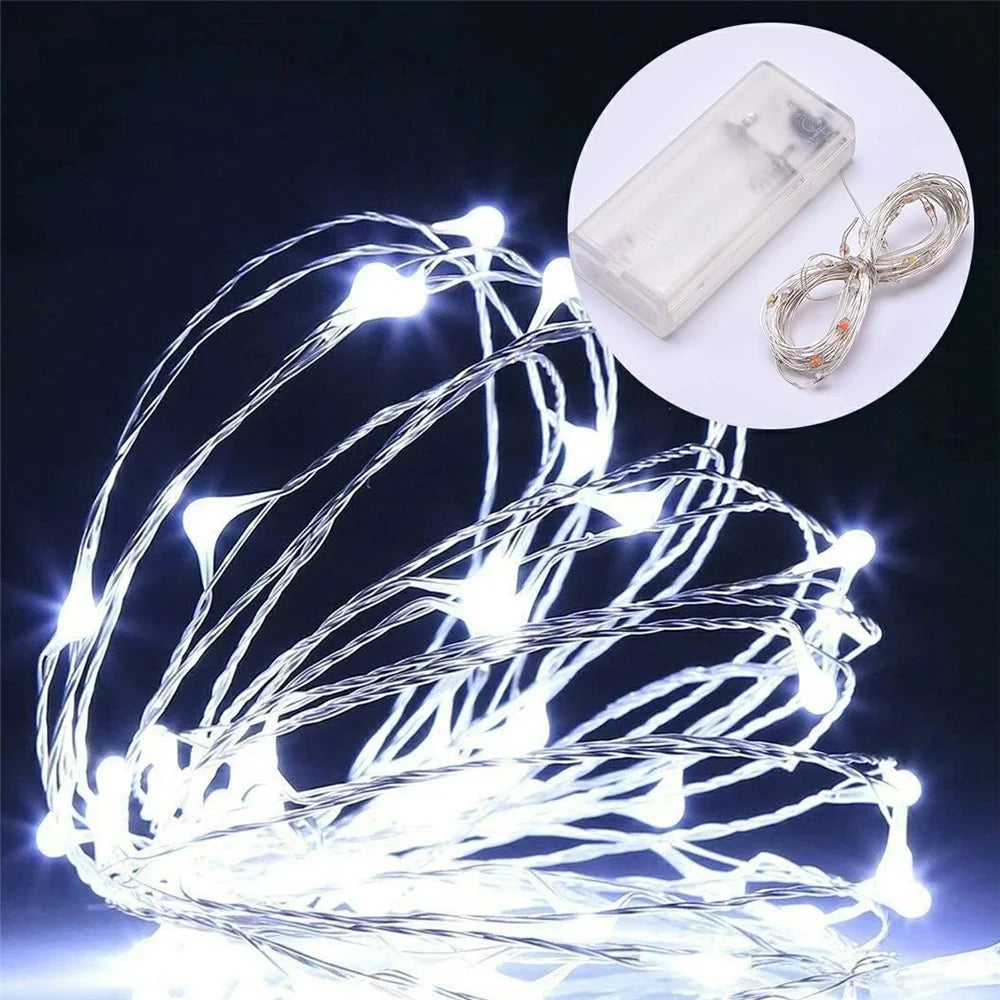 2m 20-LED Copper Wire String Light Battery Operated Fairy Lamp for Christmas Party Decoration - Pure White - 1
