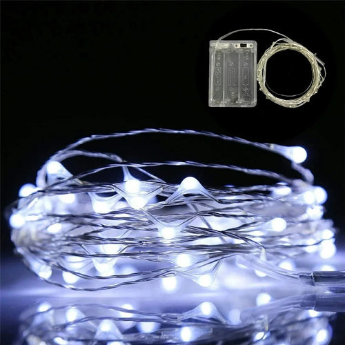 5m 50-LED Copper Wire String Lights Battery Operated Fairy Lamp with Empty Battery Box for Christmas Wedding Party Decoration - White - 1