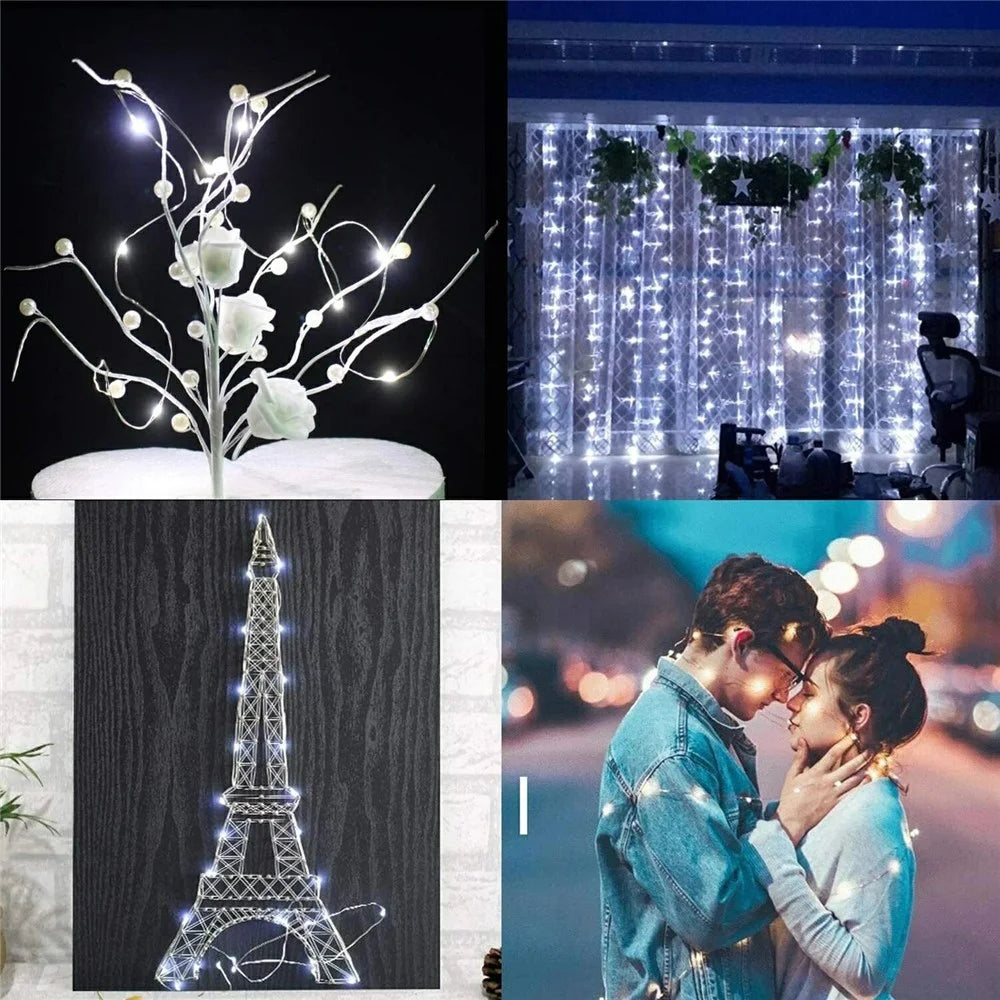 5m 50-LED Copper Wire String Lights Battery Operated Fairy Lamp with Empty Battery Box for Christmas Wedding Party Decoration - White - 3