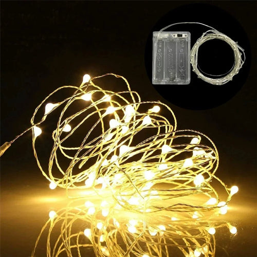 10m 100-LED Copper Wire String Lights Battery Operated Fairy Lamp with Empty Battery Box for Christmas Wedding Party Decoration - Warm White - 1