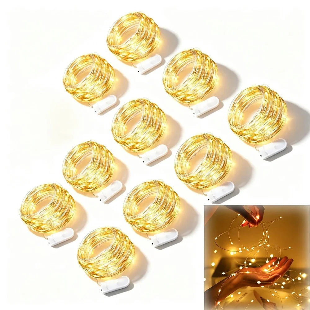 10Pcs Button Battery Operated Copper Wire String Lights 2m 20-LED Fairy Lamp for DIY Decoration - Warm White - 1