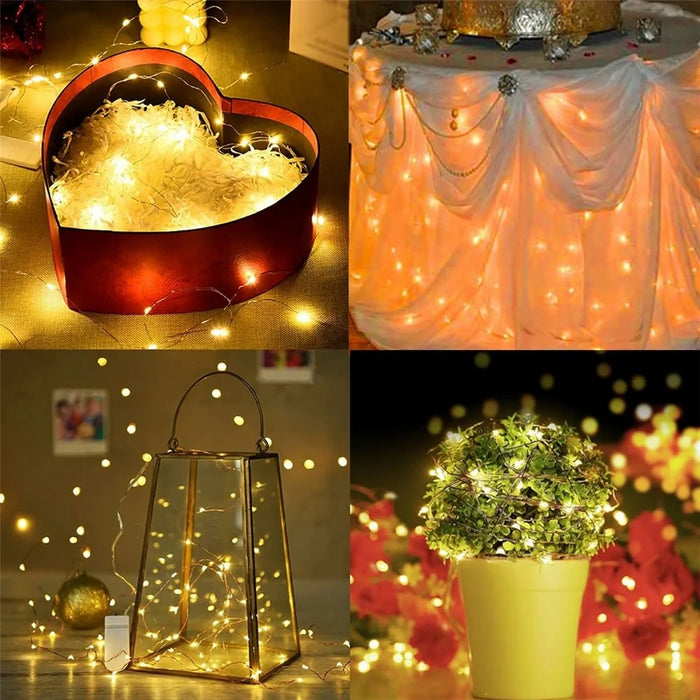 10Pcs Button Battery Operated Copper Wire String Lights 2m 20-LED Fairy Lamp for DIY Decoration - Warm White - 2