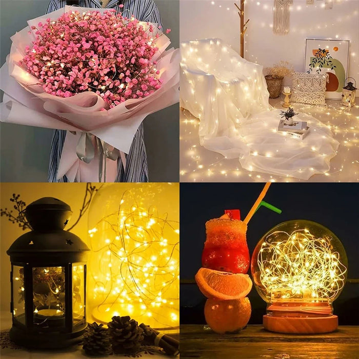 10Pcs Button Battery Operated Copper Wire String Lights 2m 20-LED Fairy Lamp for DIY Decoration - Warm White - 3