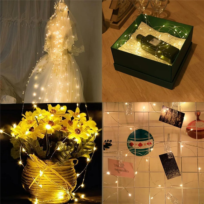 10Pcs Button Battery Operated Copper Wire String Lights 2m 20-LED Fairy Lamp for DIY Decoration - Warm White - 4