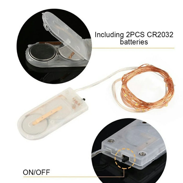 10Pcs Button Battery Operated Copper Wire String Lights 2m 20-LED Fairy Lamp for DIY Decoration - Warm White - 5