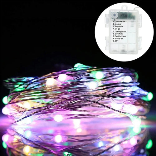 5m 50-LED Copper Wire String Lights 8 Modes Empty Battery Box Waterproof Remote Control Fairy Lamp for Party Christmas Decoration - Colorful - 1