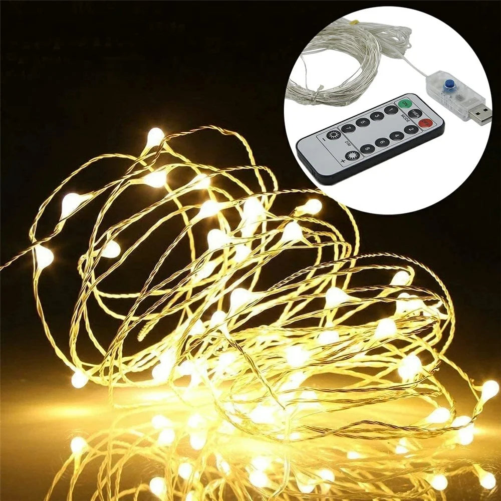 5m 50-LED USB Powered Copper Wire String Lights Remote Control 8 Modes Timer Fairy Lamp for Christmas Party Home Decoration - Warm White - 1