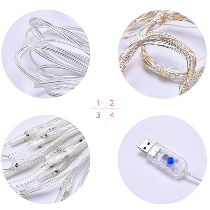 10m 100-LED USB Powered Copper Wire String Lights Remote Control 8 Modes Timer Fairy Lamp for Christmas Party Home Decoration - Warm White - 7