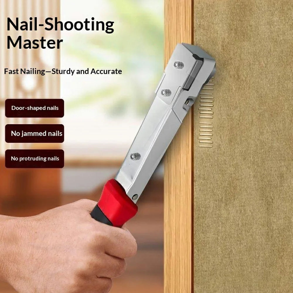 Manual Nail Gun Hammer Style U-Shape Door Nails Auto Feed Alloy Body TPR Handle for Woodworking Frame - 2