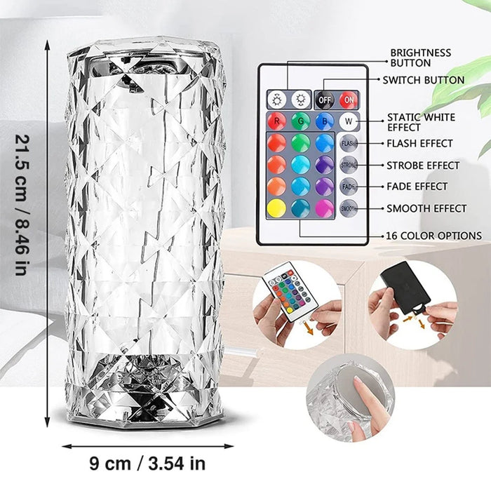 RS-ZSTD Size L Crystal Lamp 16 Color Changing RGB Night Light USB Charging Romantic LED Rose Shape Diamond Texture Table Lamp with Touch APP Remote Control - 3