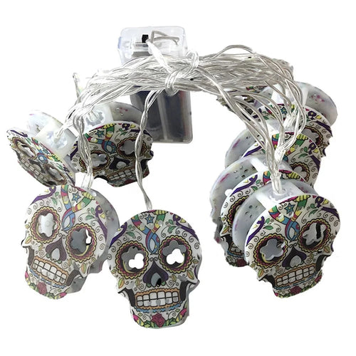 1.5m 10-LED Halloween String Light Painted Skull Warm White Party Decoration, 2A Continuous On - 1