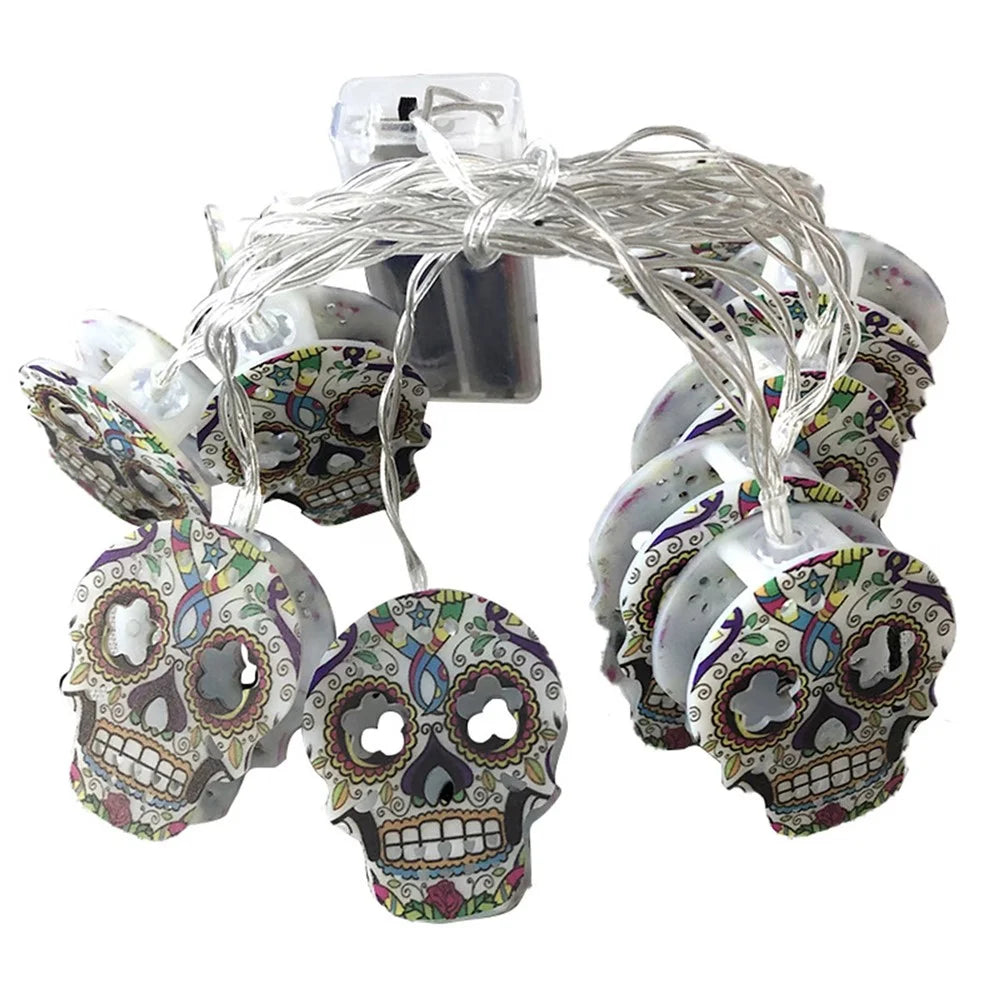 3m 20-LED Halloween String Light Painted Skull Warm White Party Decoration, 2A Continuous On - 1