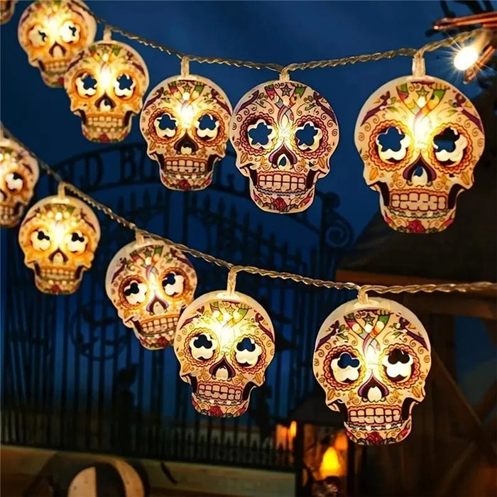 3m 20-LED Halloween String Light Painted Skull Warm White Party Decoration, 2A Continuous On - 2