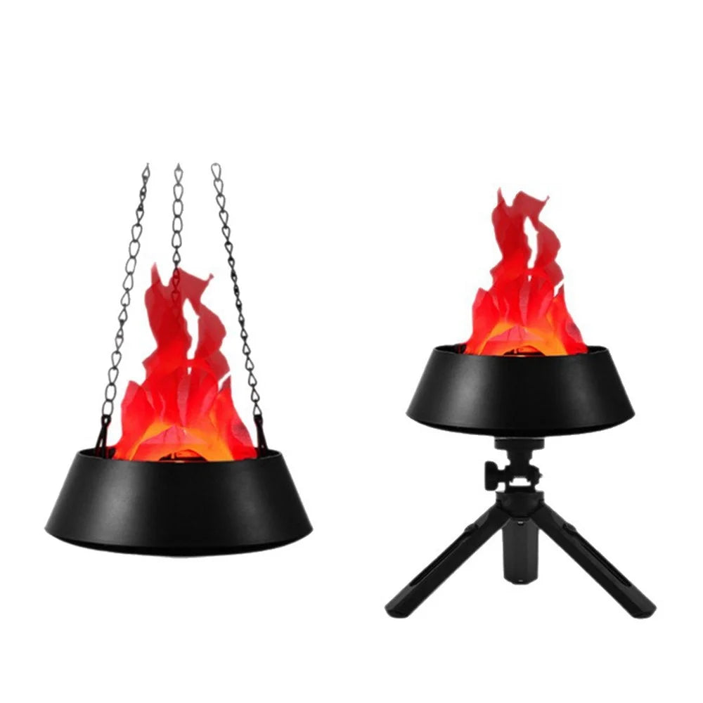 HZ-K01 Simulation Flame LED Lamp 2 in 1 Hanging  /  Desktop Fire Bowl Lamp, EU Plug - Black - 2