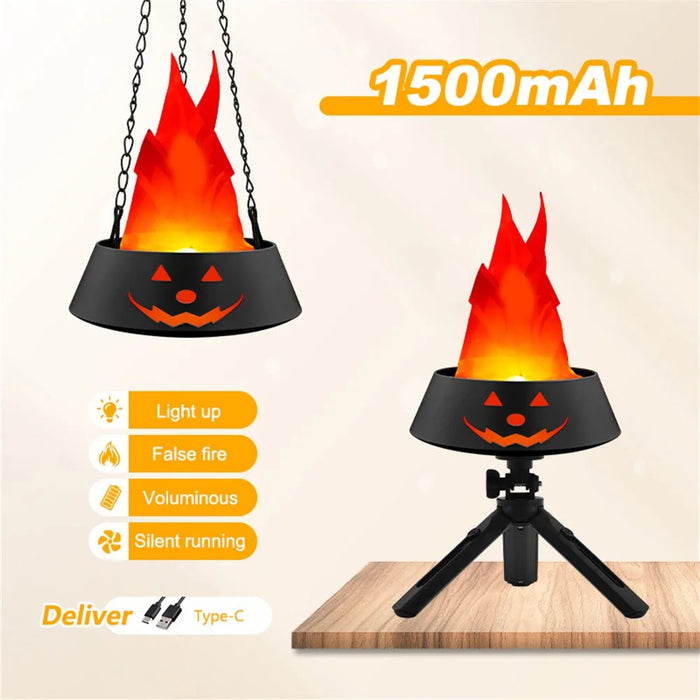 HZ-K02 Simulation Flame LED Lamp 1800mAh Rechargeable Halloween Pumpkin Firepit Light - Black - 2