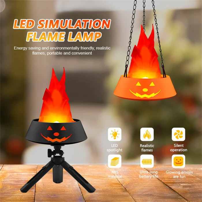 HZ-K02 Simulation Flame LED Lamp 1800mAh Rechargeable Halloween Pumpkin Firepit Light - Black - 3