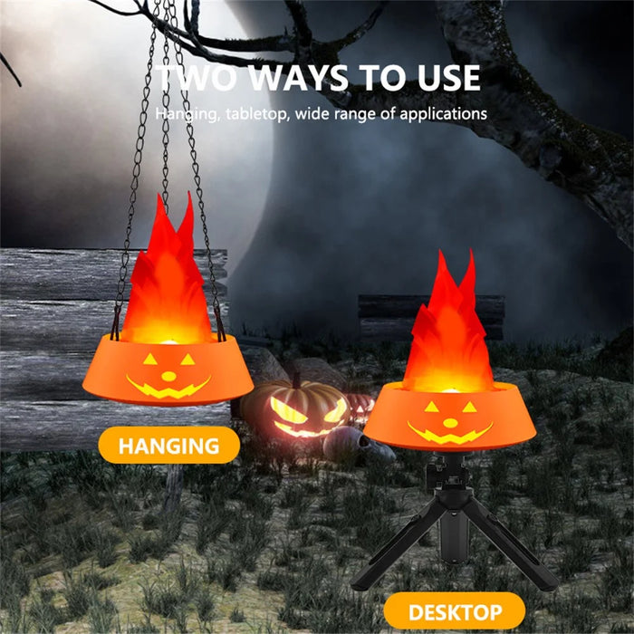HZ-K02 Simulation Flame LED Lamp 1800mAh Rechargeable Halloween Pumpkin Firepit Light - Black - 4