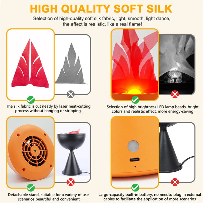 HZ-K02 Simulation Flame LED Lamp 1800mAh Rechargeable Halloween Pumpkin Firepit Light - Black - 6