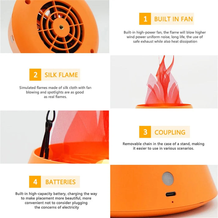 HZ-K02 Simulation Flame LED Lamp 1800mAh Rechargeable Halloween Pumpkin Firepit Light - Black - 7