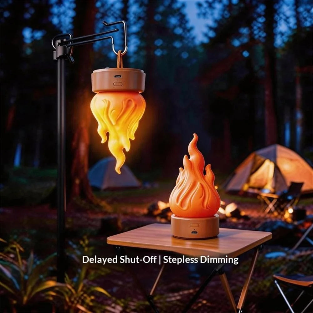 HZ-K03A LED Flame-Effect Light 2000K Rechargeable Portable Camping Night Light with Timer - Orange - 2