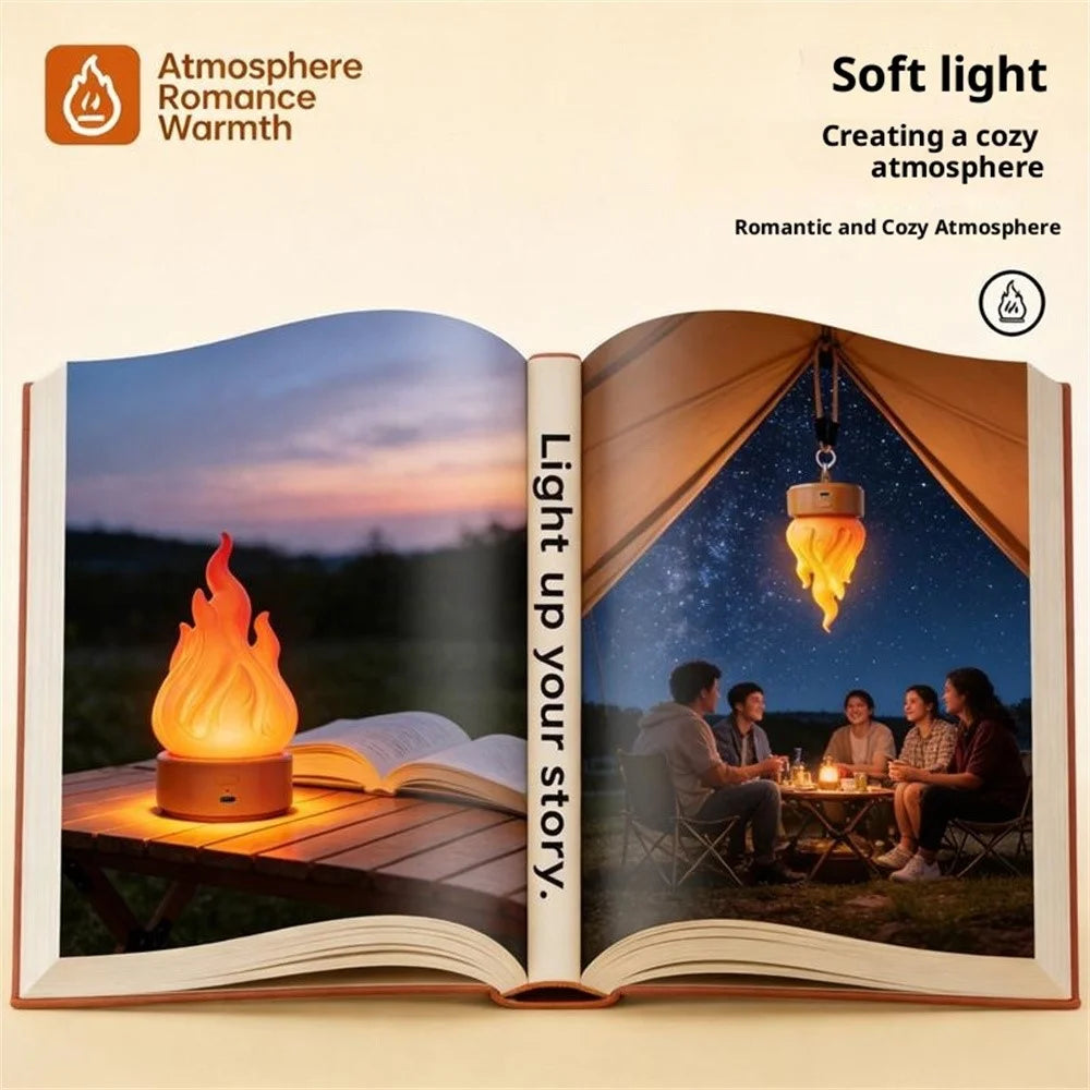 HZ-K03A LED Flame-Effect Light 2000K Rechargeable Portable Camping Night Light with Timer - Orange - 4