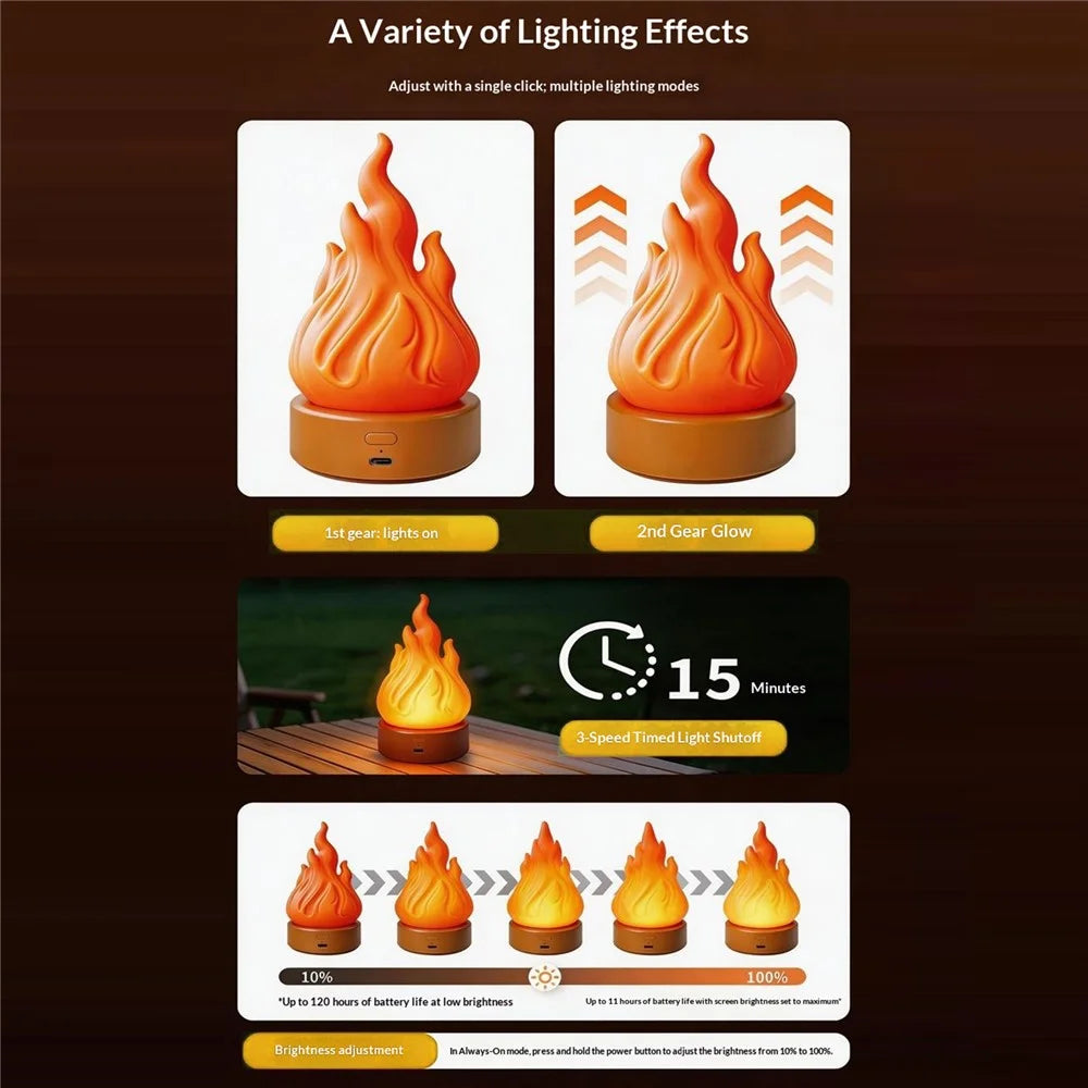 HZ-K03A LED Flame-Effect Light 2000K Rechargeable Portable Camping Night Light with Timer - Orange - 7