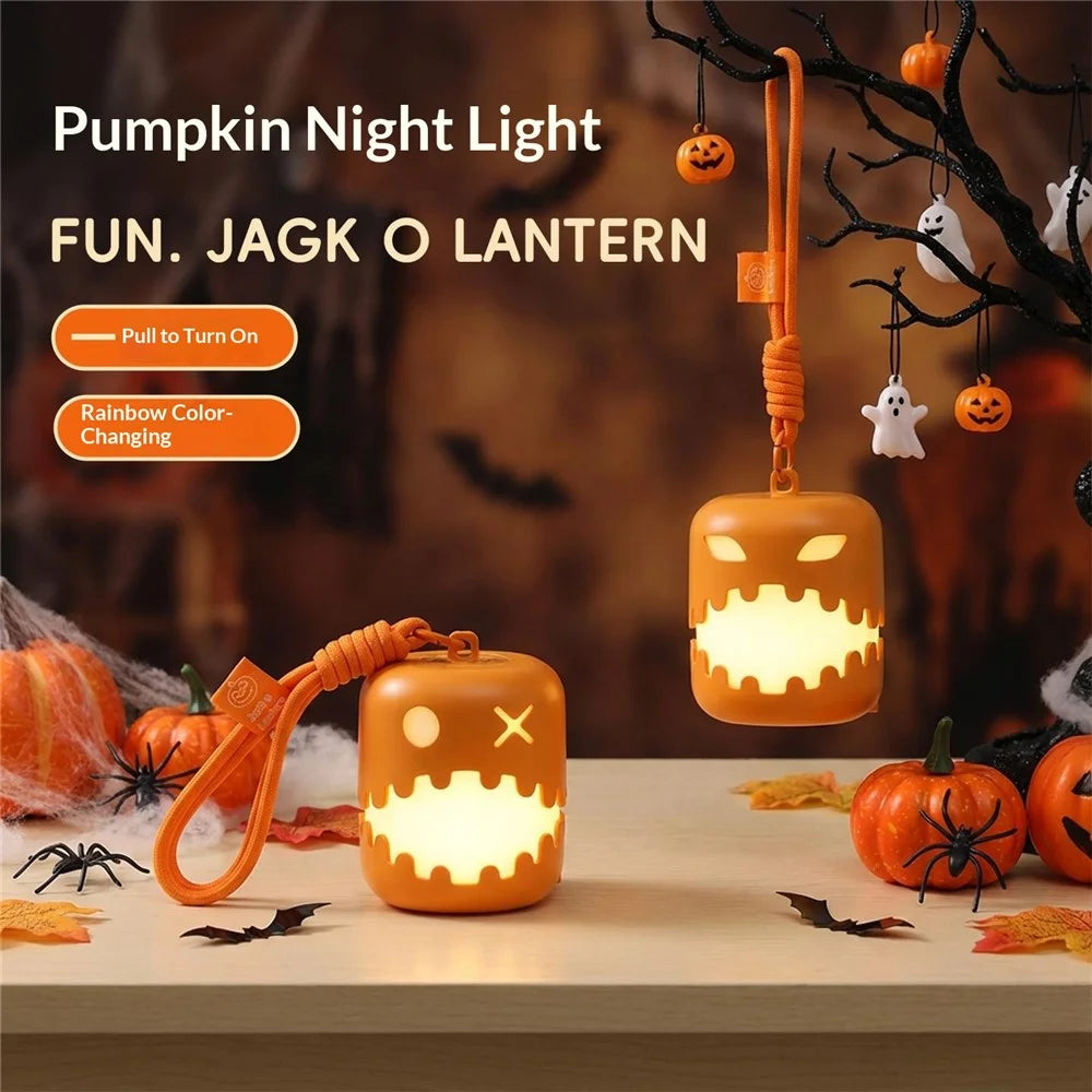 HZ-K10 Halloween Pumpkin LED Night Light 7-Color RGB Rechargeable Lantern with Pull Cord - 2