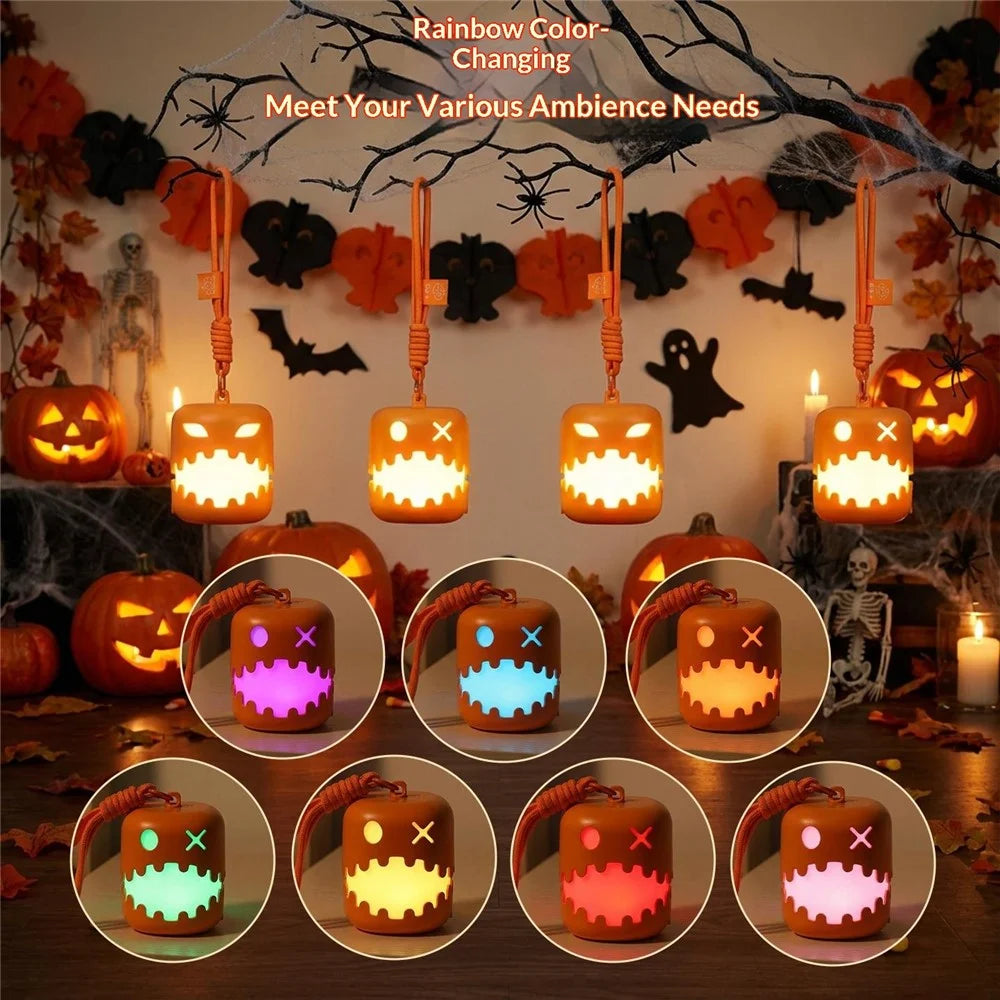 HZ-K10 Halloween Pumpkin LED Night Light 7-Color RGB Rechargeable Lantern with Pull Cord - 4