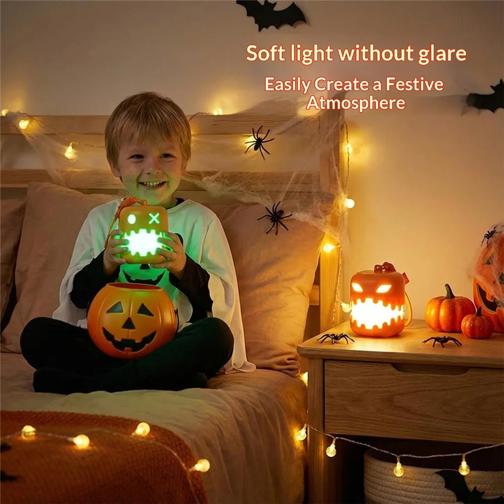 HZ-K10 Halloween Pumpkin LED Night Light 7-Color RGB Rechargeable Lantern with Pull Cord - 5