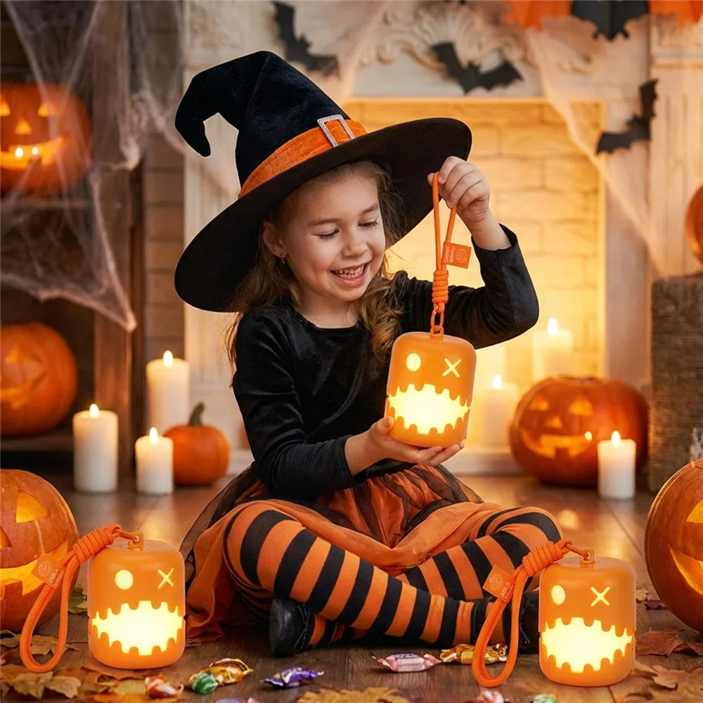HZ-K10 Halloween Pumpkin LED Night Light 7-Color RGB Rechargeable Lantern with Pull Cord - 7
