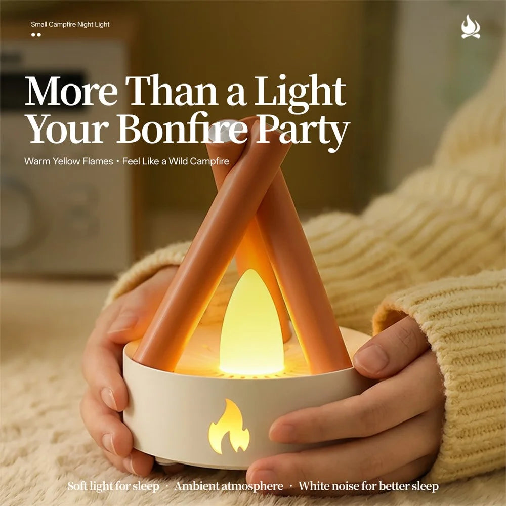 HZ-K12 Bonfire Night Light with 5 White Noise Sounds Portable Sleep Aid for Bedroom - White+Orange - 7