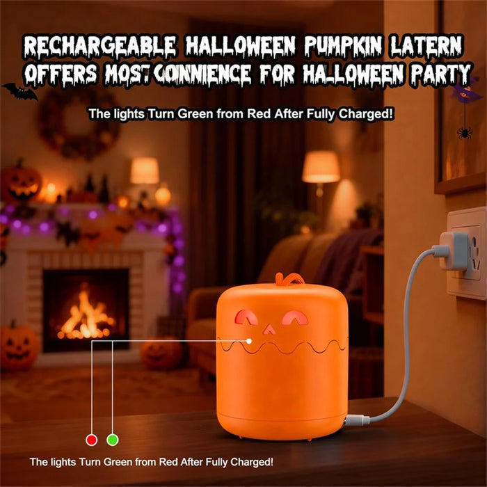 Halloween Pumpkin Lantern Retractable LED Night Light 1800mAh Type-C Rechargeable - Orange - 5