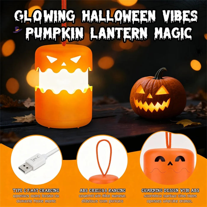 Halloween Pumpkin Lantern Retractable LED Night Light 1800mAh Type-C Rechargeable - Orange - 6