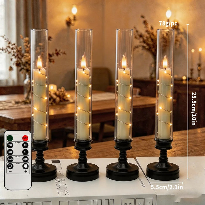 4Pcs Simulation Candle Copper Wire LED Lamp with Remote Control Battery Powered Halloween Table Decor - Black Base - 1