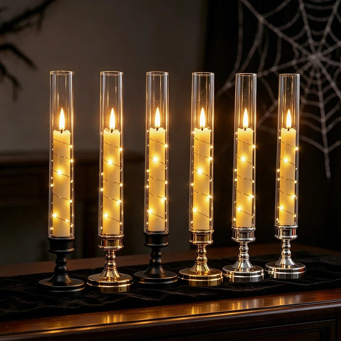 4Pcs Simulation Candle Copper Wire LED Lamp with Remote Control Battery Powered Halloween Table Decor - Black Base - 2