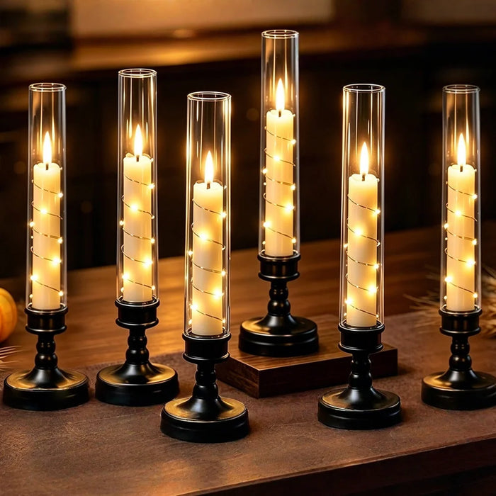 4Pcs Simulation Candle Copper Wire LED Lamp with Remote Control Battery Powered Halloween Table Decor - Black Base - 3