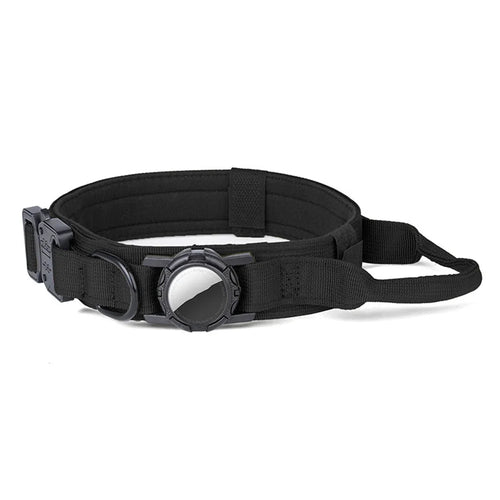 Size M Tactical Dog Collar for Apple AirTag Nylon Double Layer Padded Waterproof Quick Release Buckle - Black - 1