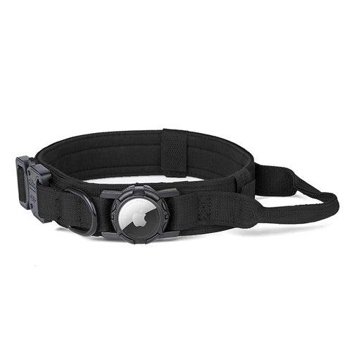Size L Tactical Dog Collar for Apple AirTag Nylon Double Layer Padded Waterproof Quick Release Buckle - Black - 1