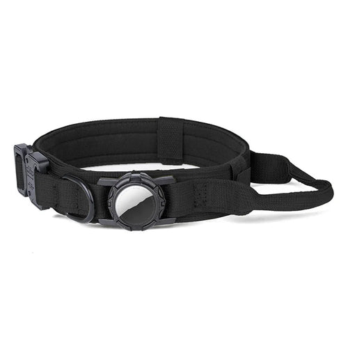 Size XL Tactical Dog Collar for Apple AirTag Nylon Double Layer Padded Waterproof Quick Release Buckle - Black - 1